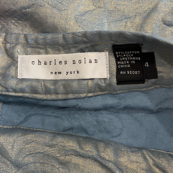 Charles Nolan Floral Jacquard Gold Metallic Coated A-Line Pleated Skirt Size 4 - Picture 2 of 12